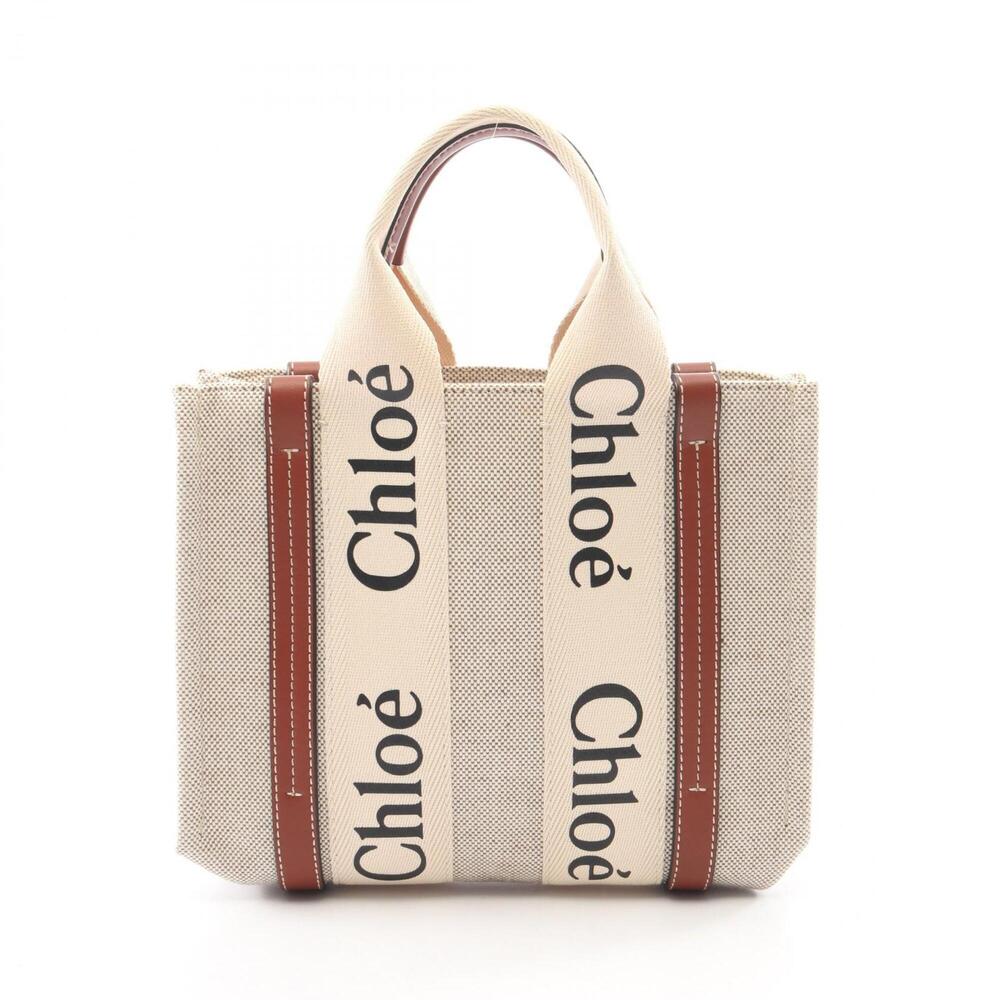 ChloΓ© Chloe Woody Small Handbag, Canvas and Leather, Women's, Beige/Brown